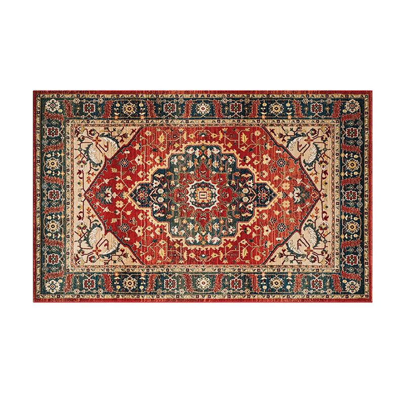 Red Traditional Area Rug Medallion Print Polyester Carpet Stain Resistant Area Rug for Home Decor