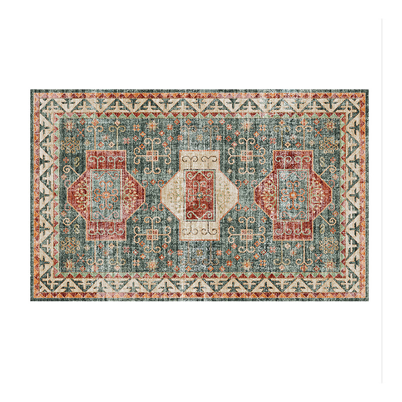 Red Traditional Area Rug Medallion Print Polyester Carpet Stain Resistant Area Rug for Home Decor