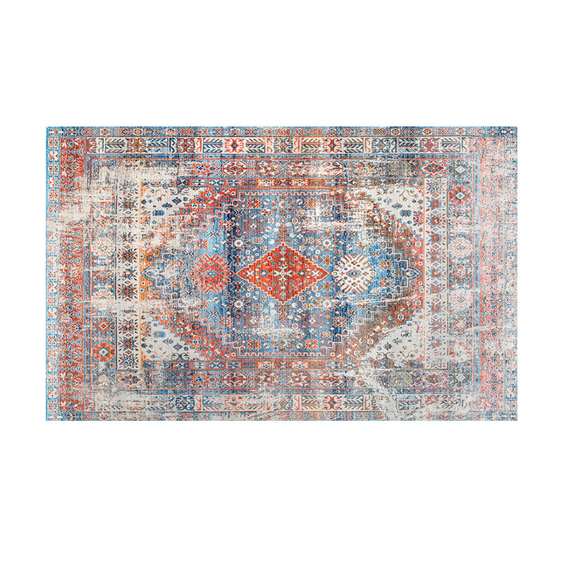 Red Traditional Area Rug Medallion Print Polyester Carpet Stain Resistant Area Rug for Home Decor