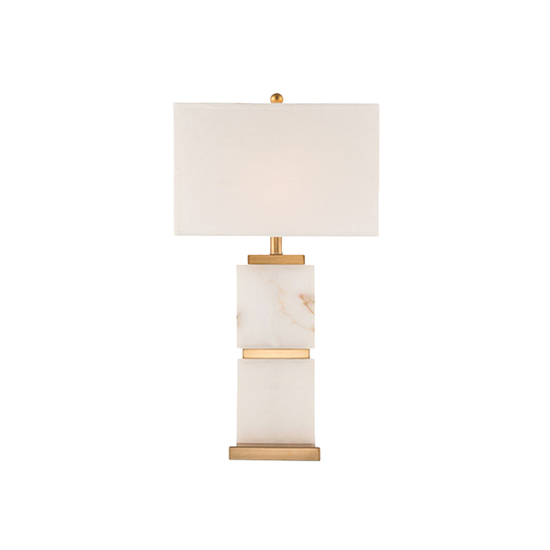 1 Head Living Room Desk Light Modernist White Night Table Lamp with Rectangle Fabric Shade