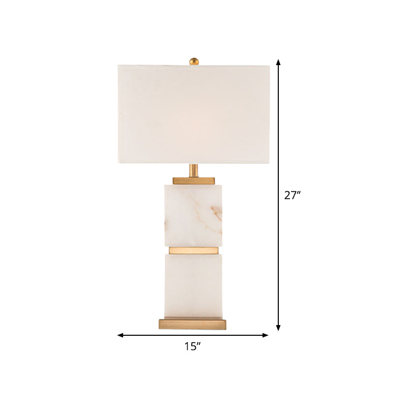 1 Head Living Room Desk Light Modernist White Night Table Lamp with Rectangle Fabric Shade