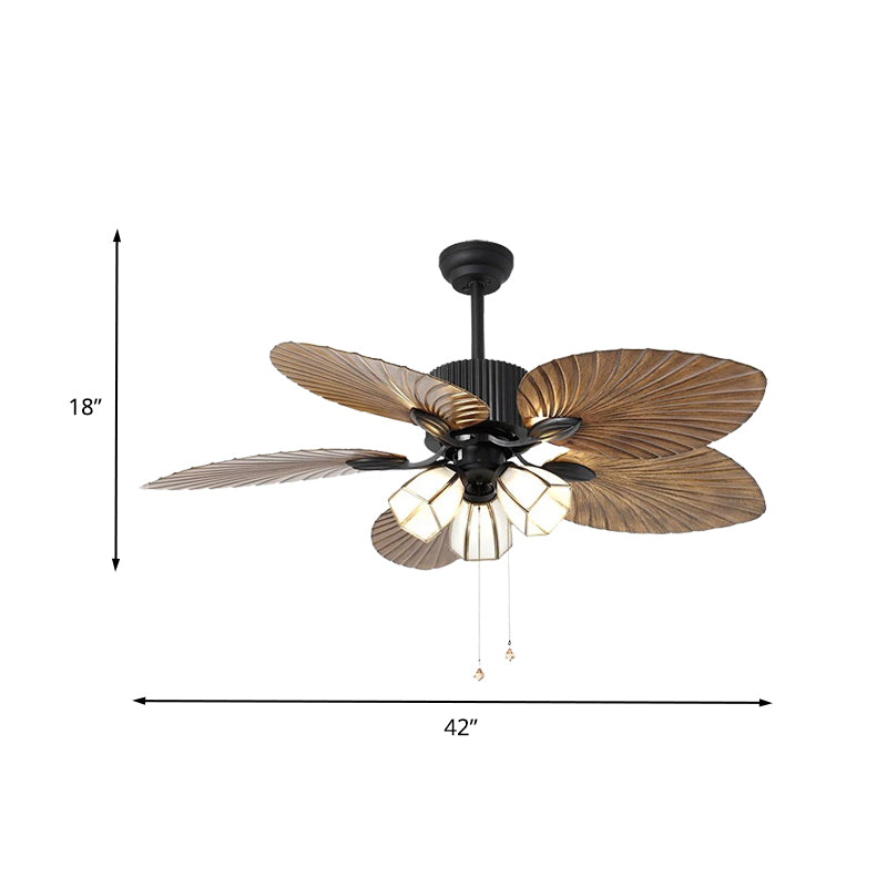 Éclairage de ventilateur de ventilateur résistant à la cloche rétro 3-bulbe de 42 "de large verre à 5 lames de lampe semi-fluste en marron avec chaîne de traction / mur / télécommande