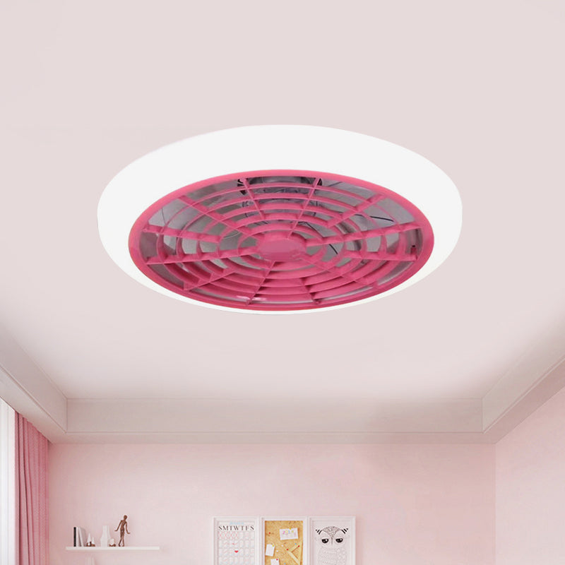 White/Pink/Blue LED Hanging Fan Light Kids Acrylic Doughnut Semi Flush Mount Lamp Fixture for Living Room, 18" W