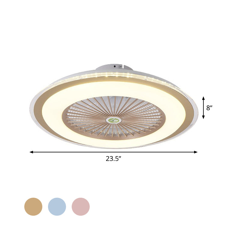 23,5 "W LED Cercle suspendu lampe à fans simple simple / bleu / or Finition acrylique Semi Flush Mount LAMPE avec 5 lames transparentes