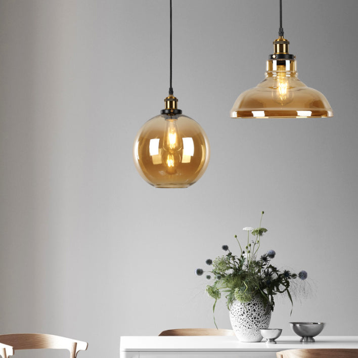 1-Light Geometric Pendant Lights Industrial Hanging Light with Glass Shade