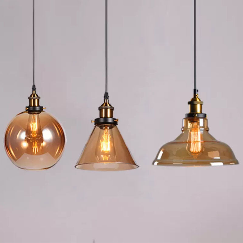 1-Light Geometric Pendant Lights Industrial Hanging Light with Glass Shade