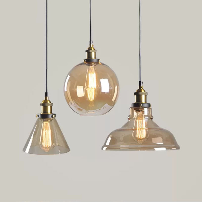 1-Light Geometric Pendant Lights Industrial Hanging Light with Glass Shade