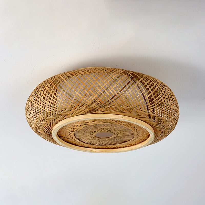 Drum Bamboo Flush Mount Lamp Asian Style Ceiling Lamp for Sitting Room