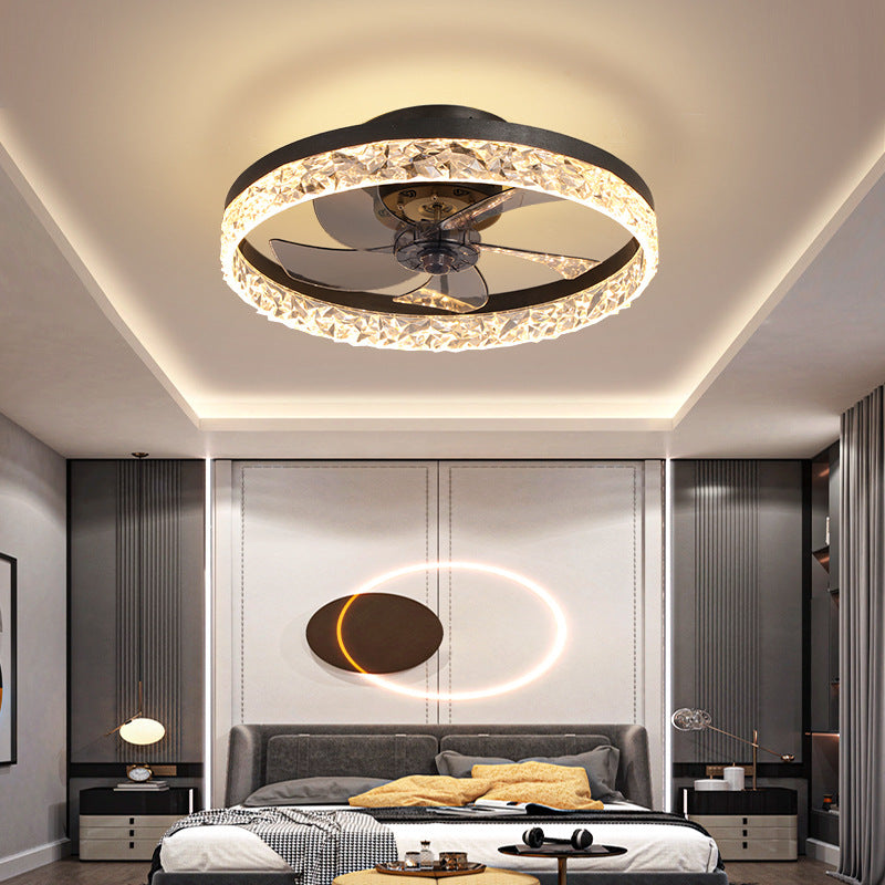 Éclairage de plafond LED concis moderne Ventilleurs de plafond circulaires en fer laqué avec de l'ombre acrylique