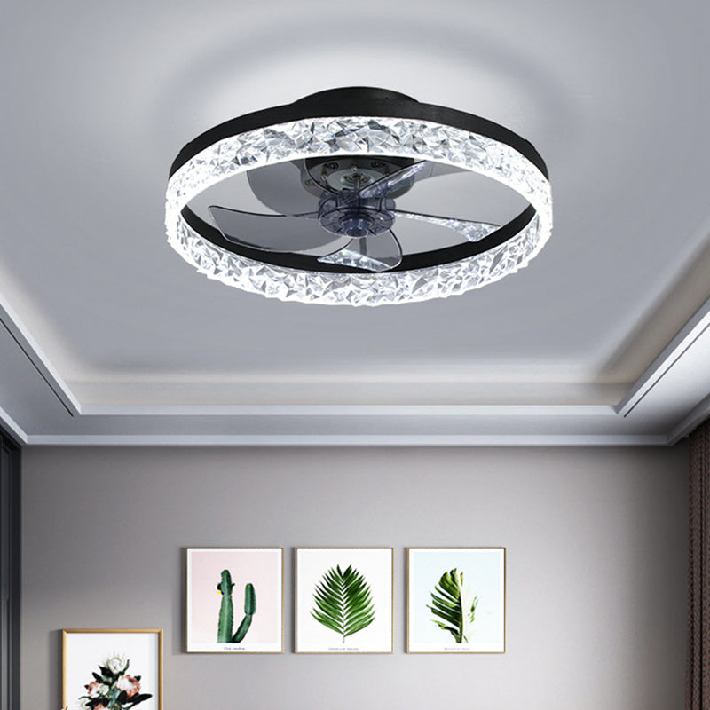 Éclairage de plafond LED concis moderne Ventilleurs de plafond circulaires en fer laqué avec de l'ombre acrylique