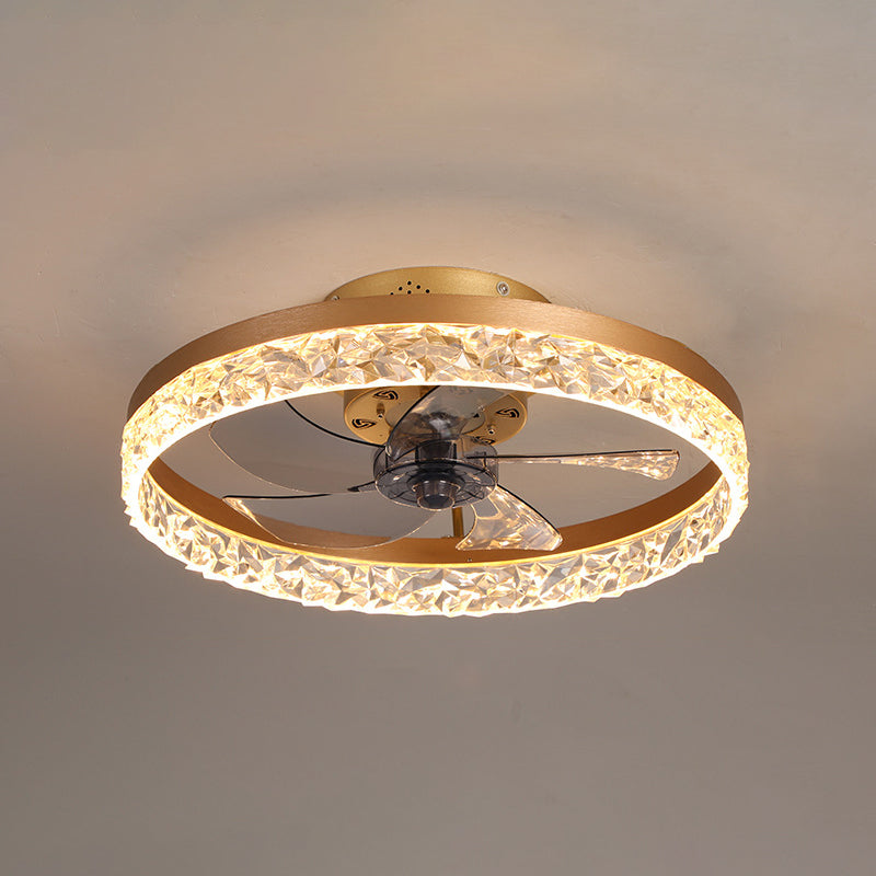 Éclairage de plafond LED concis moderne Ventilleurs de plafond circulaires en fer laqué avec de l'ombre acrylique