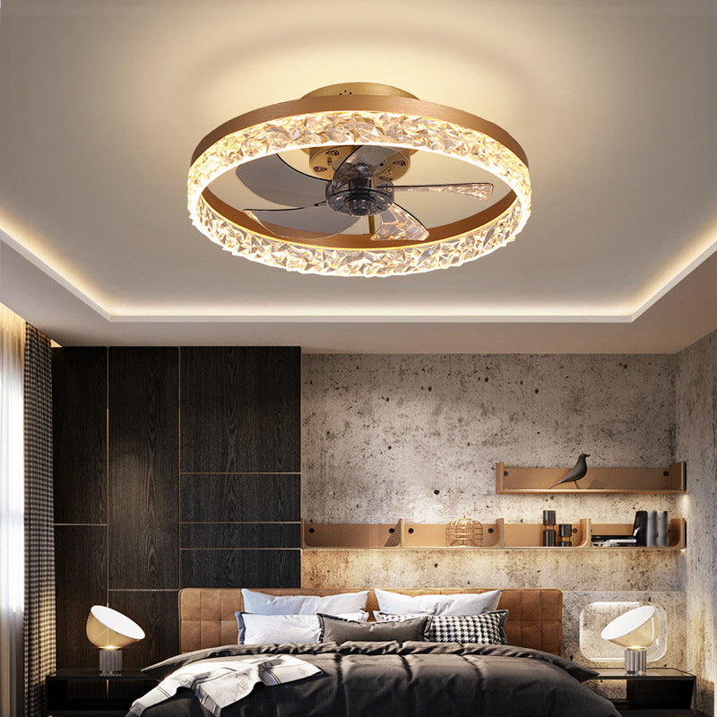 Éclairage de plafond LED concis moderne Ventilleurs de plafond circulaires en fer laqué avec de l'ombre acrylique