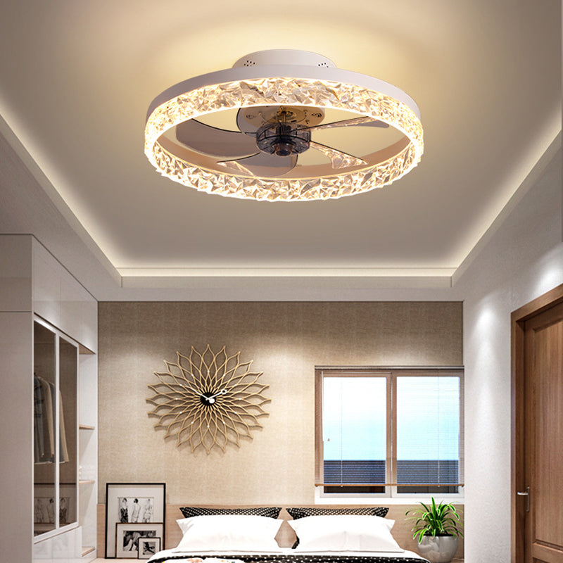 Éclairage de plafond LED concis moderne Ventilleurs de plafond circulaires en fer laqué avec de l'ombre acrylique