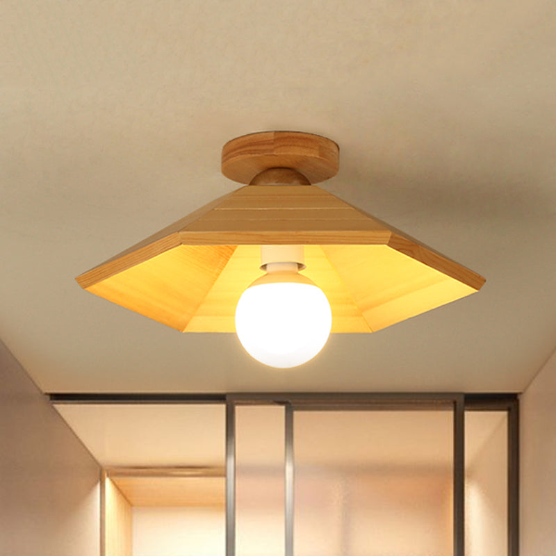 Wooden Conical Ceiling Flush Mount Simple 1 Light Flush Mount Lighting in Wood Finish