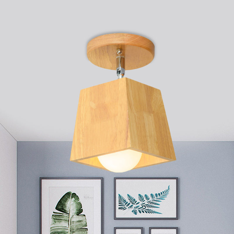 Wooden Square/Trumpet/Pineapple Semi-Flush Ceiling Fixture Contemporary 1 Light Indoor Ceiling Mounted Light