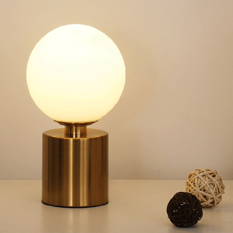 Opal Glass Sphere Night Lamp Post-Modern 1 Head Gold Metal Table Lighting for Living Room