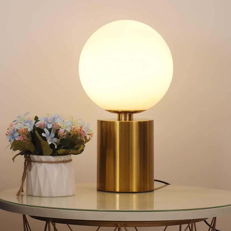 Opal Glass Sphere Night Lamp Post-Modern 1 Head Gold Metal Table Lighting for Living Room