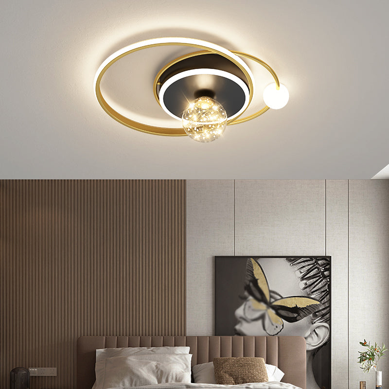 Gold LED Flush Ceiling Light Fixtures Modern Flush Mount Ceiling Fixture for Living Room