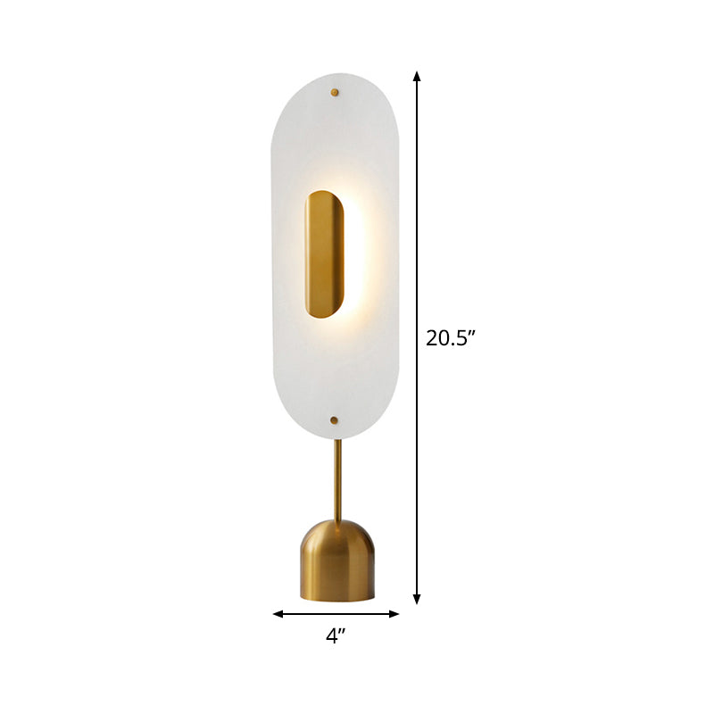 LED Study Room Night Lamp Simple Gold Metal Table Lighting with Oval Acrylic Shade