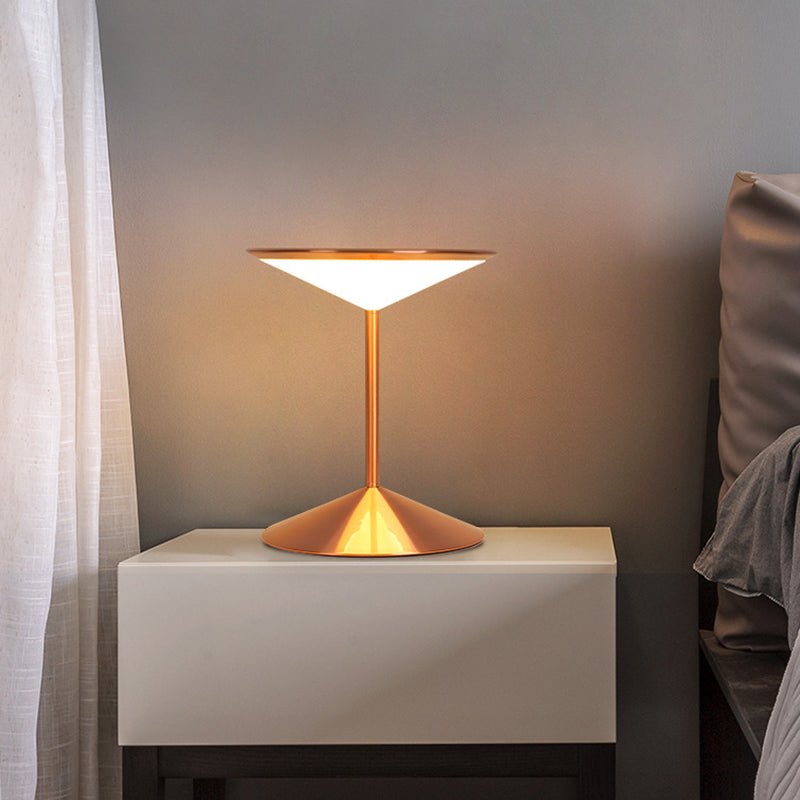 Metal Funnel Night Table Lighting Contemporary LED Rose Gold LED Nightstand Light for Bedroom