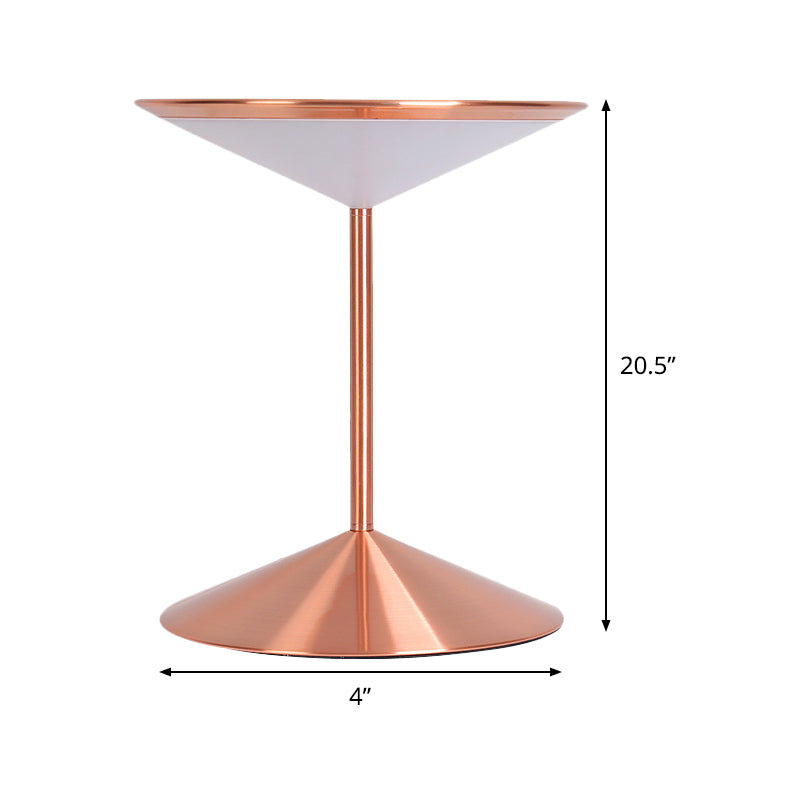 Metal Funnel Night Table Lighting Contemporary LED Rose Gold LED Nightstand Light for Bedroom