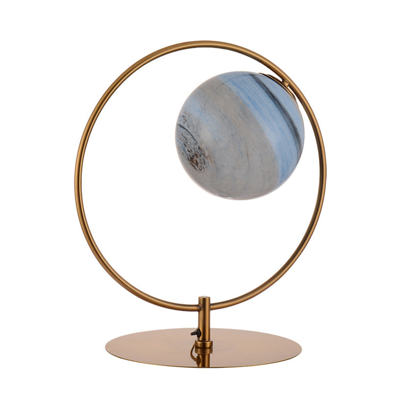 1-Light Bedroom Table Light Post-Modern Gold LED Metal Nightstand Lamp with Circular Frosted Glass Shade