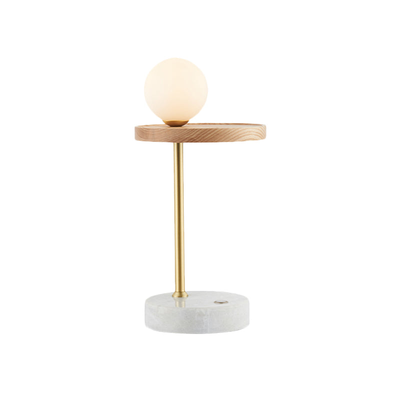 Sfera in legno comodino leggero asiatico 1 leggero lampada da tavolo da notte in vetro opale per soggiorno