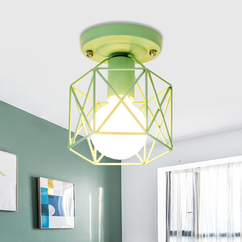 White/Pink/Green Metal Frame Ceiling Mounted Light Minimalism 1 Light Ceiling Light Flush Mount for Cloakroom