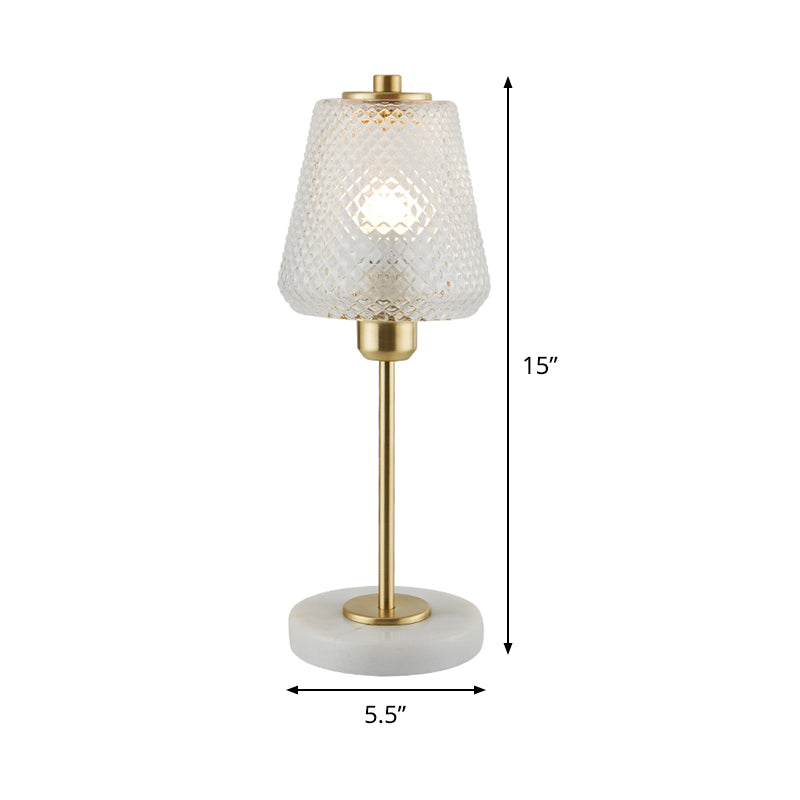 Lampada da tavolo moderna a 1 bulba Oro Accensione conica con tonalità in vetro prismatico, largo 5,5 "/12"