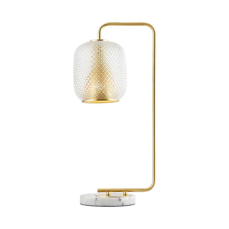 Metal Oval Nightstand Lamp Luxurious 1 Head Brass Table Light with Clear Prismatic Glass Shade