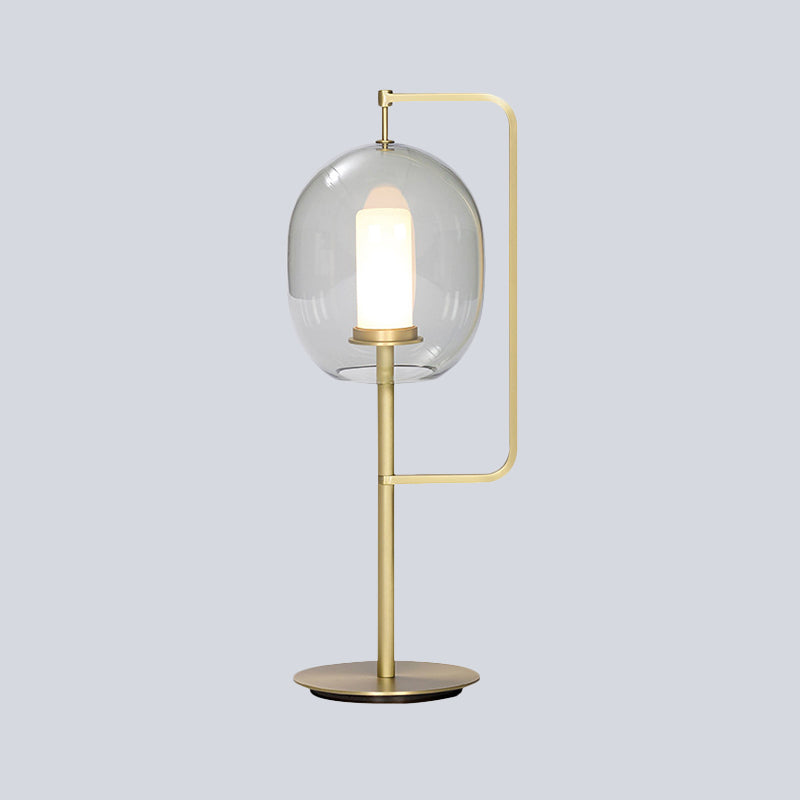 1-Light Living Room Night Lamp Simplicity Gold Table Light with Oval Smoke Gray Glass Shade