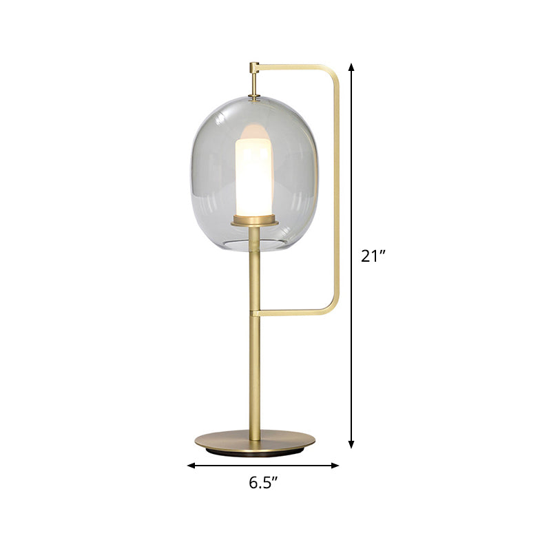 1-Light Living Room Night Lamp Simplicity Gold Table Light with Oval Smoke Gray Glass Shade