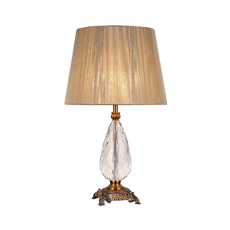 Contemporary 1 Bulb Table Light Beige Wide Flare Small Desk Lamp with Fabric Shade