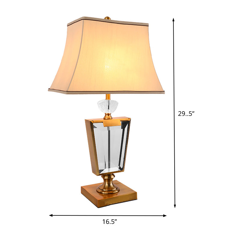 1 Head Bedside Desk Light Modernism Beige Nightstand Lamp with Bell Fabric Shade