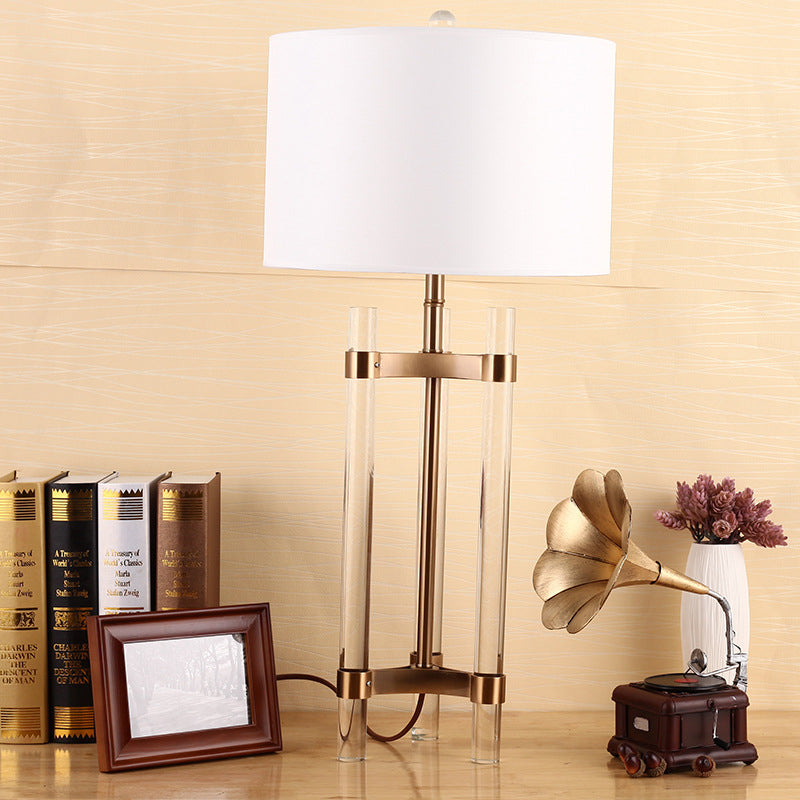 Fabric Cylindrical Nightstand Lamp Contemporary 1 Bulb Reading Book Light in White