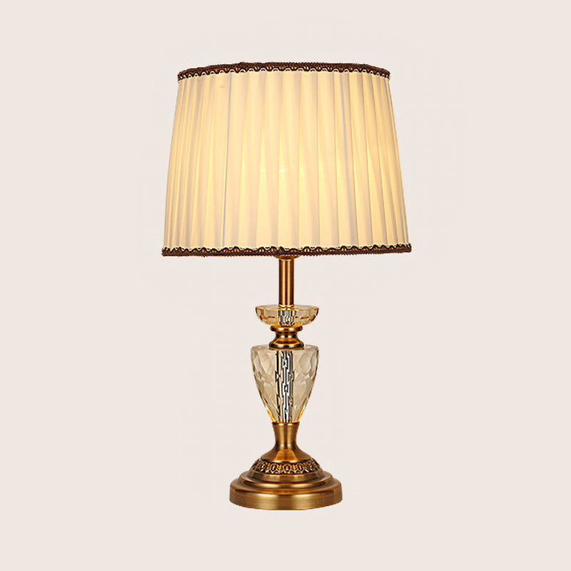 Fabric Pleated Table Light Modernist 1 Bulb Beige Reading Lamp with Metallic Base