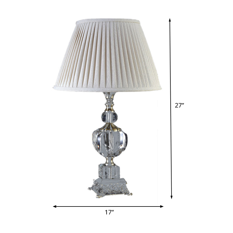 Fabric Tapered Desk Light Modern 1 Head Grey Table Lamp with Sculpted Metal Base