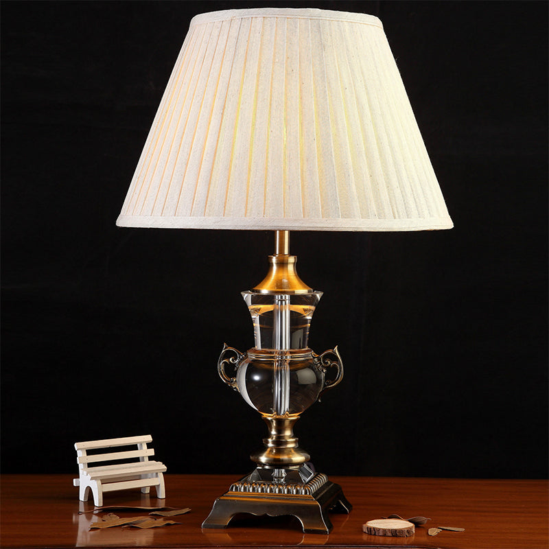 Contemporary 1 Bulb Task Lighting Beige Wide Flare Reading Lamp with Fabric Shade