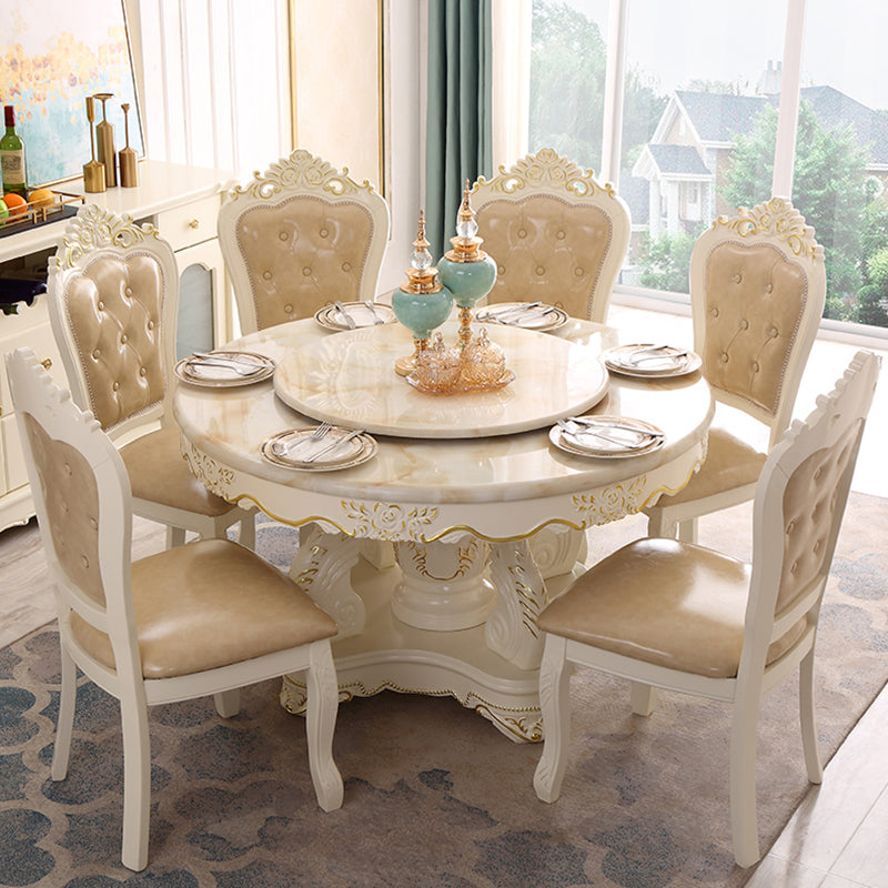 Solid Wood Victorian Round Table Marble Table with Pedestal Base