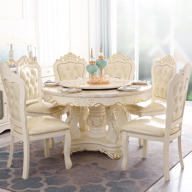 Solid Wood Victorian Round Table Marble Table with Pedestal Base