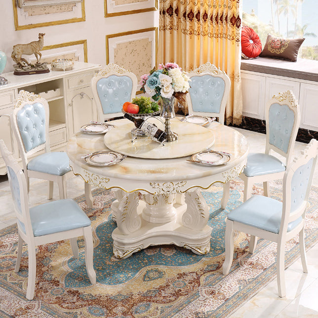 Solid Wood Victorian Round Table Marble Table with Pedestal Base