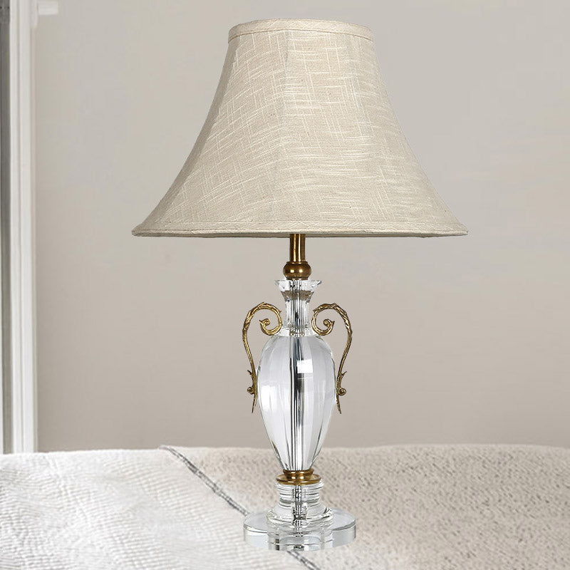 Contemporary 1 Bulb Desk Light Grey Paneled Bell Night Table Lamp with Fabric Shade