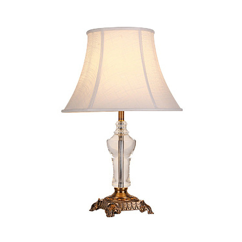 Flare Table Lamp Modern Fabric 1 Bulb White Desk Light with Carved Bronze Metal Base