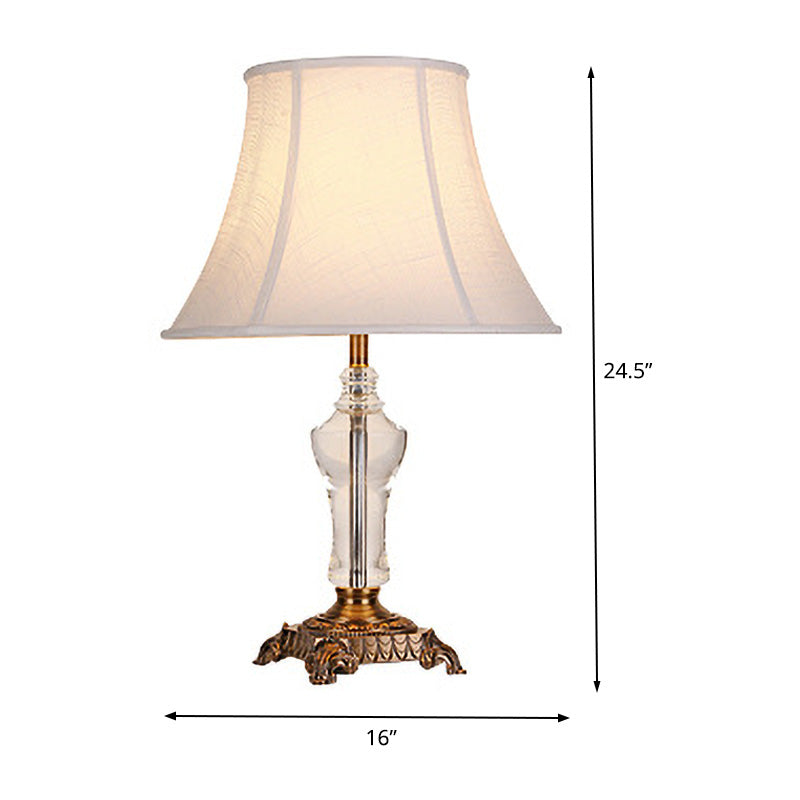 Flare Table Lamp Modern Fabric 1 Bulb White Desk Light with Carved Bronze Metal Base