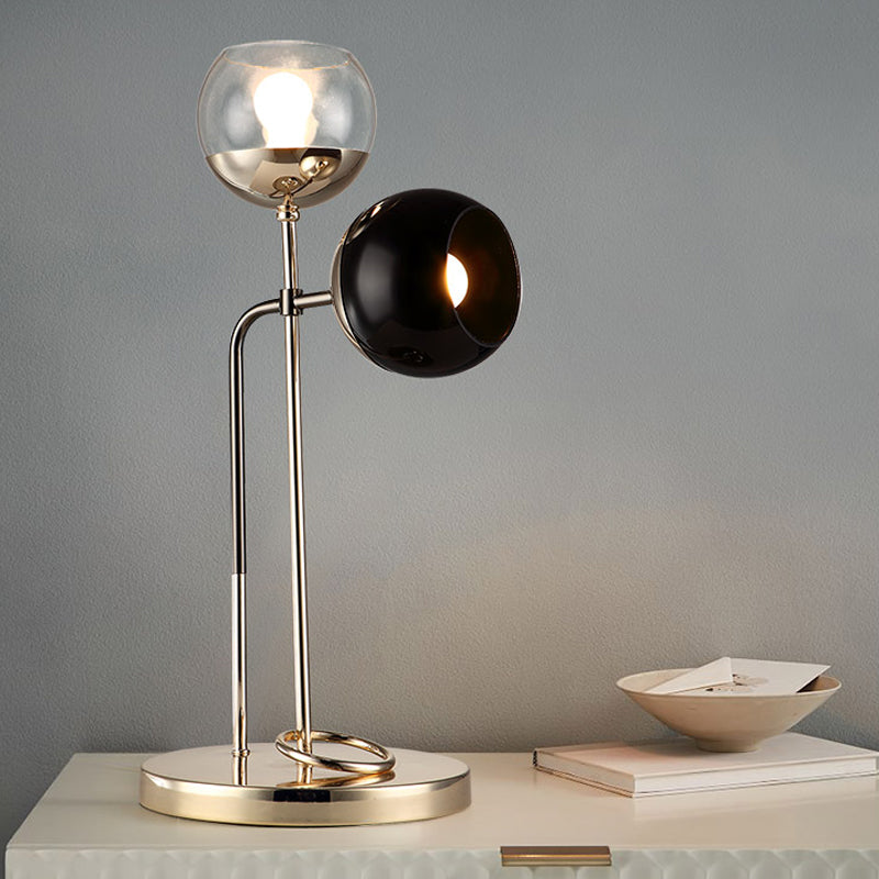 Metal Spherical Night Table Lighting Minimalism 2 Lights Gold Nightstand Light for Living Room