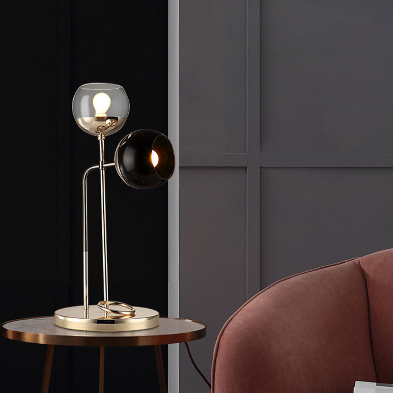 Metal Spherical Night Table Lighting Minimalism 2 Lights Gold Nightstand Light for Living Room