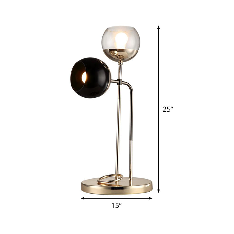 Metal Spherical Night Table Lighting Minimalism 2 Lights Gold Nightstand Light for Living Room