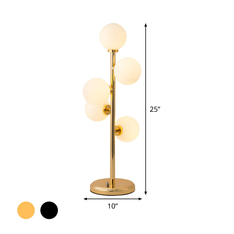 Ball Metal Night Table Lighting Post-Modern Cream Glass 5 Lights Black/Gold Nightstand Lamp for Dining Room