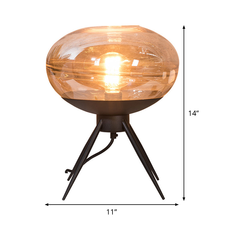 Oval Metal Night Table Light Modern Cognac Glass 1-Head Living Room Nightstand Lamp