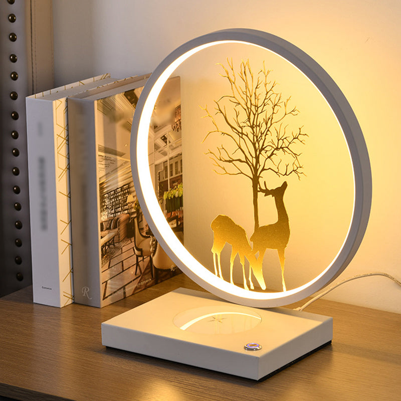 Circular LED Desk Lamp Contemporary Metal Single Light Table Lamp